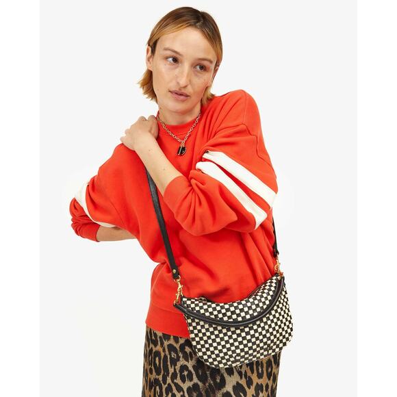 Clare V Handbags - Clare V Los Angeles Petit Moyen Black Cream Woven Checkered Leather Bag Handbag